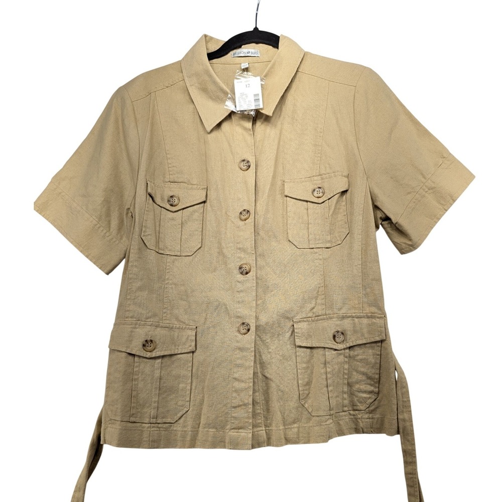 Fashion Bug Tan Linen Blend Safari Utility Shirt Jacket Size 12 NWT